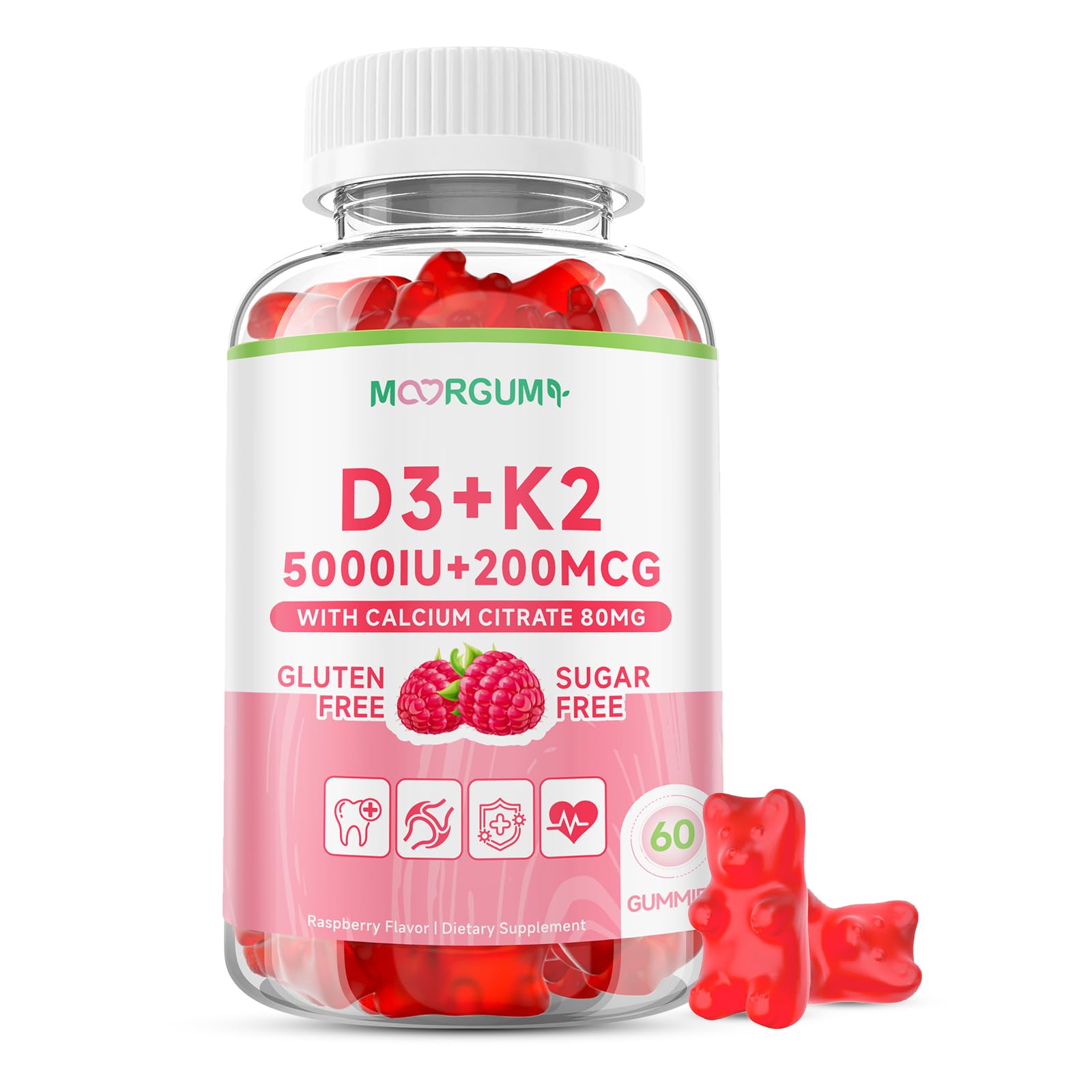MOORGUMY Vitamin D3 K2 Gummies, 60 Count