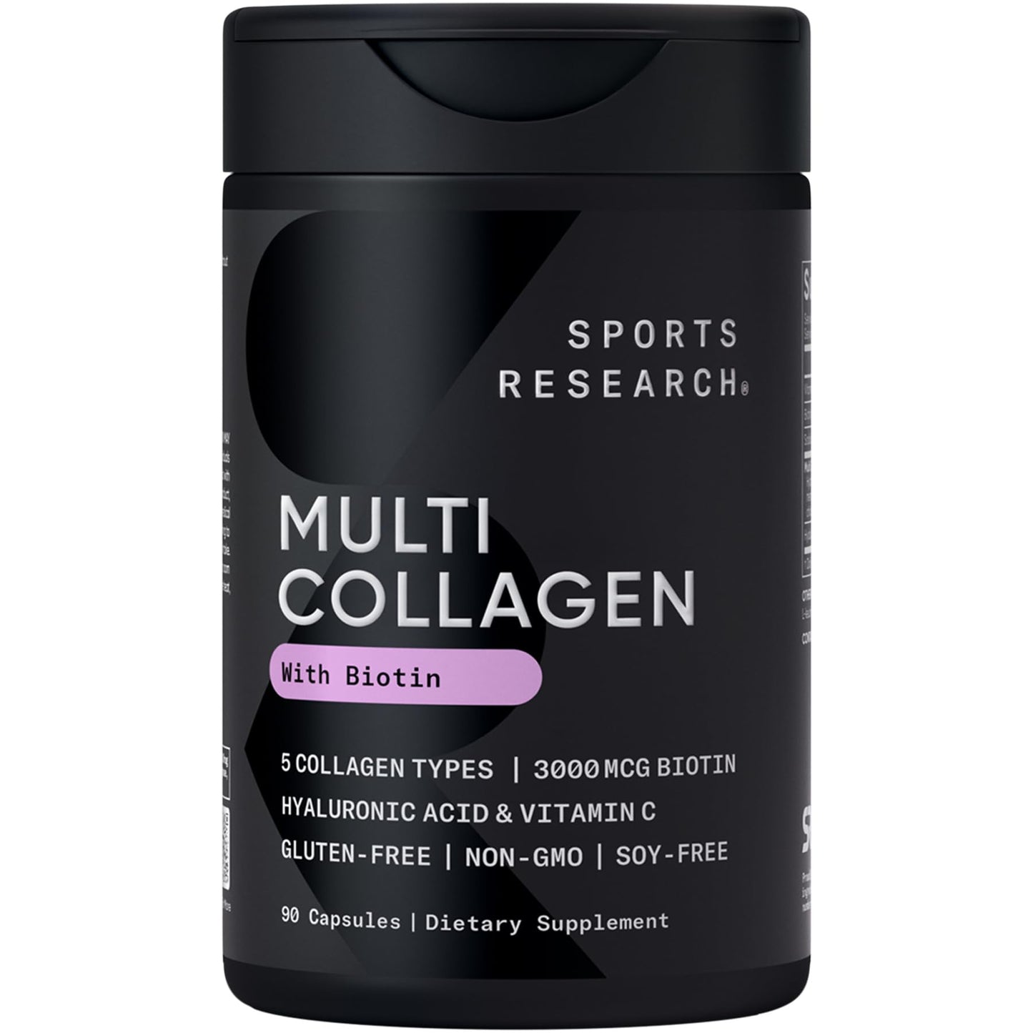 Sports Research Biotin-Infused Collagen Peptides Complex with Hyaluronic Acid – 5 Multi Collagen Types for Hair, Skin & Joint Support, 90 Capsules