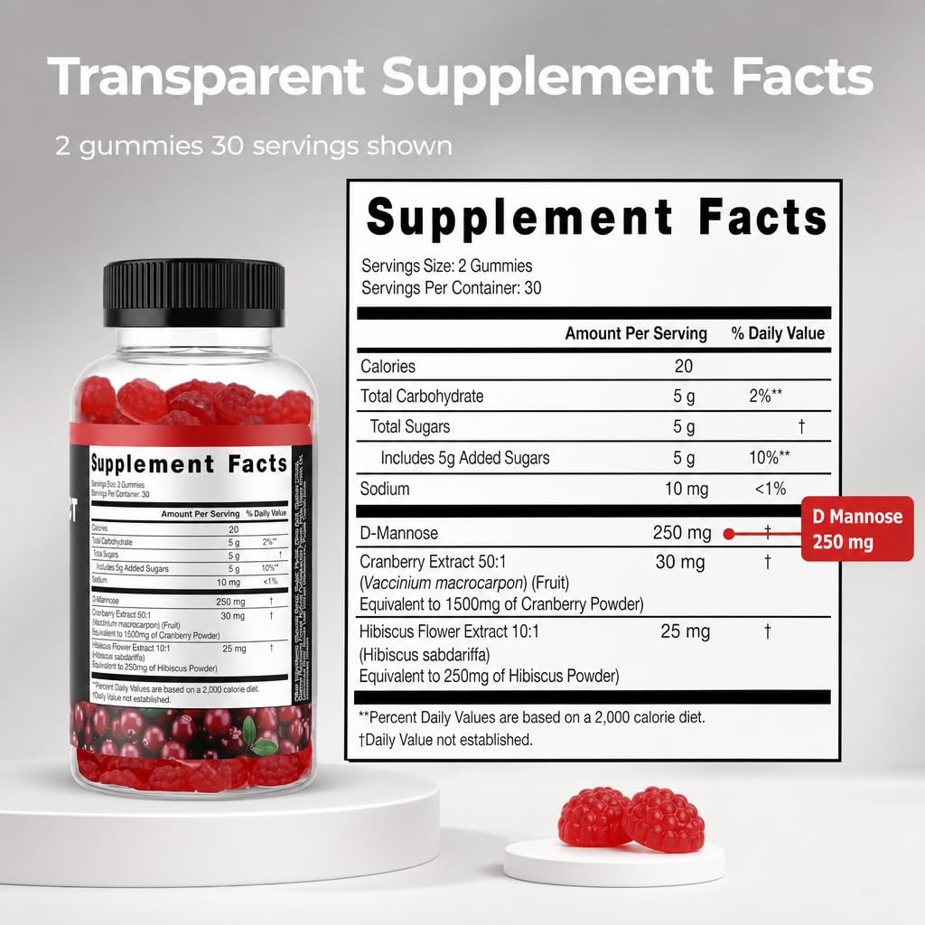 VITAMIZED Cranberry Gummies with D-Mannose, Urinary Flush with Hibiscus Powder Gummy, 60 Count