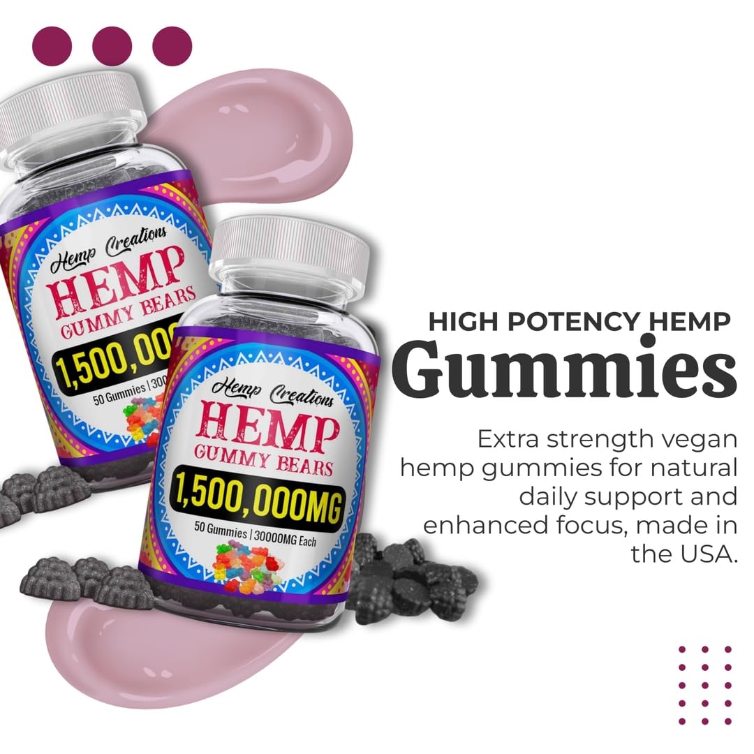 Unknown Organic Hemp Gummies with L-Theanine, Sea Moss & Vitamin B2 - Extra Strength Edible, Vegan, 50 Count