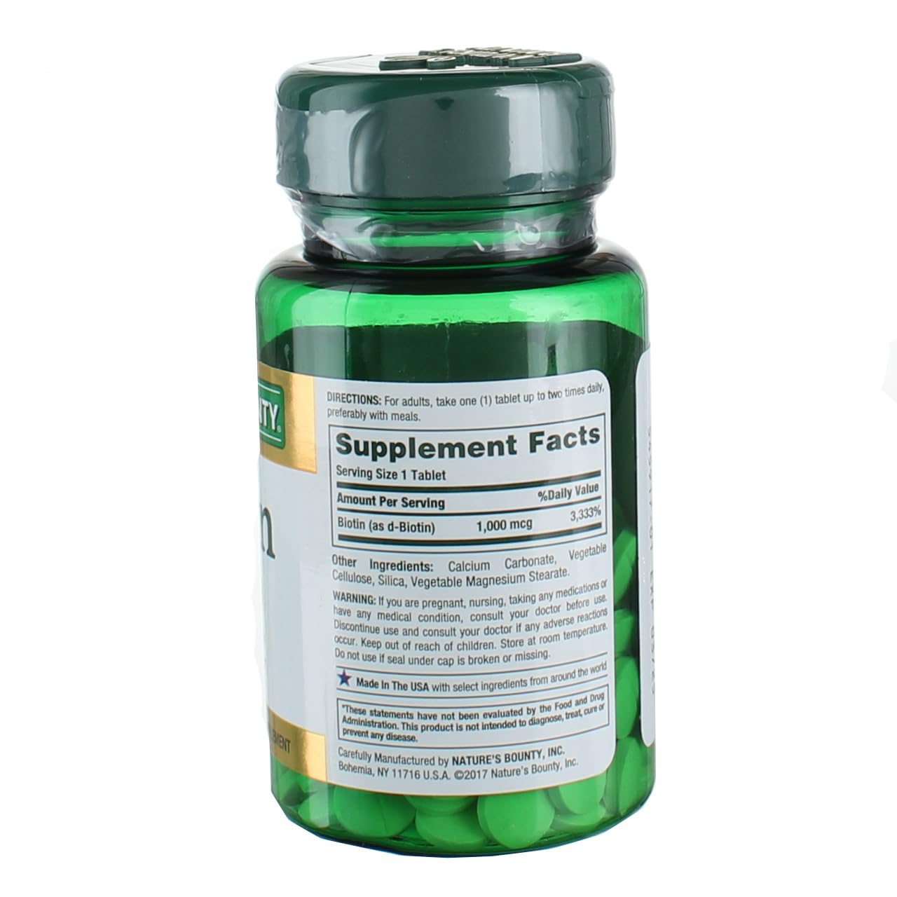 Nature's Bounty Biotin Coated Tablets 1000 mcg, 100 Tablets