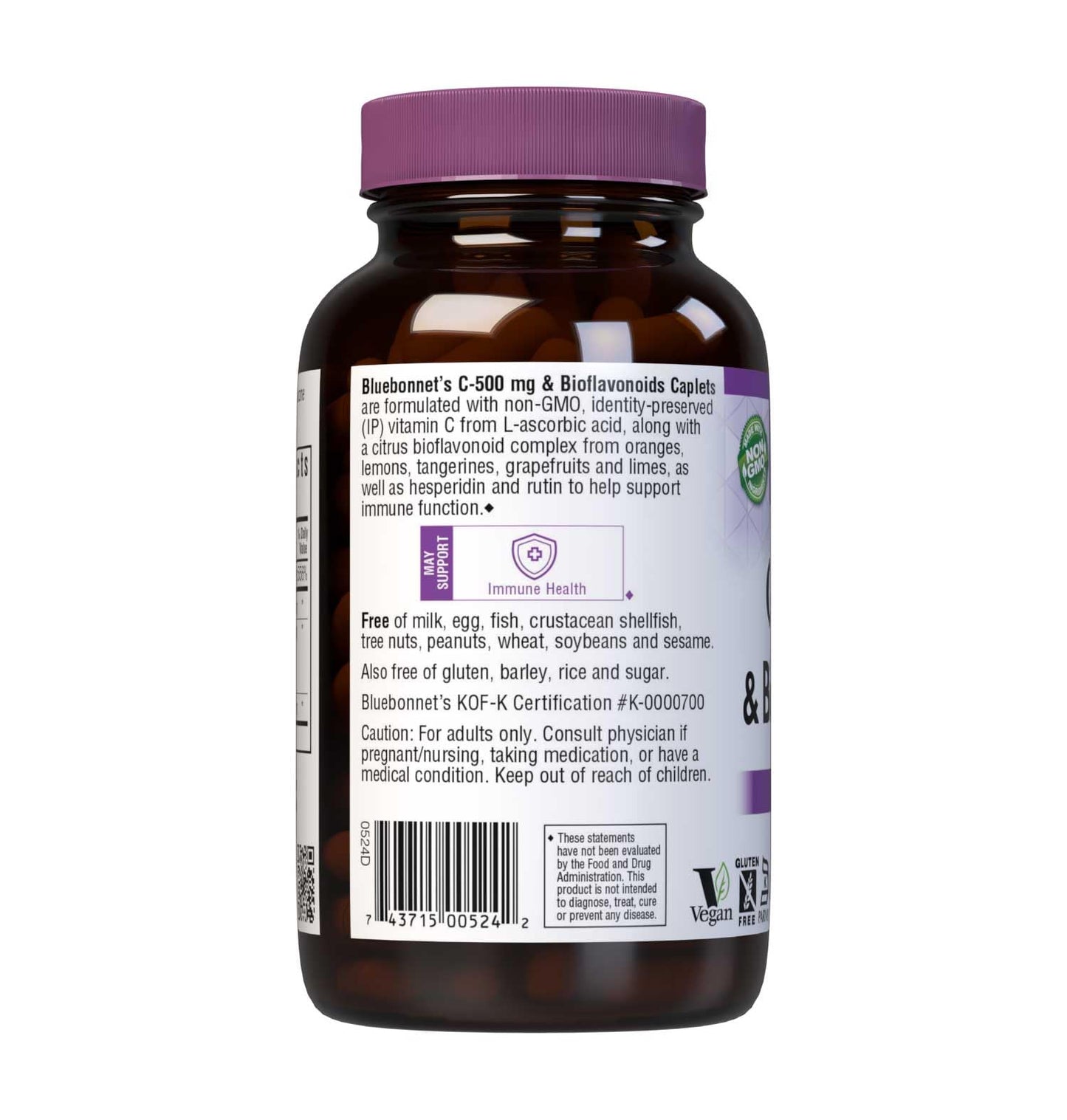 BlueBonnet Vitamin C 500 mg Plus Bioflavonoids Caplets, 180 Count
