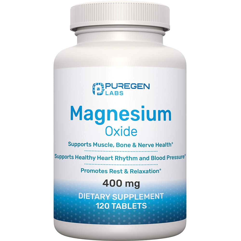 P Puregen Labs Magnesium 400mg [High Potency] Supplement – Magnesium Oxide for Immune Support, Muscle Recovery, Leg Cramps and Relaxation, 120 Tablets