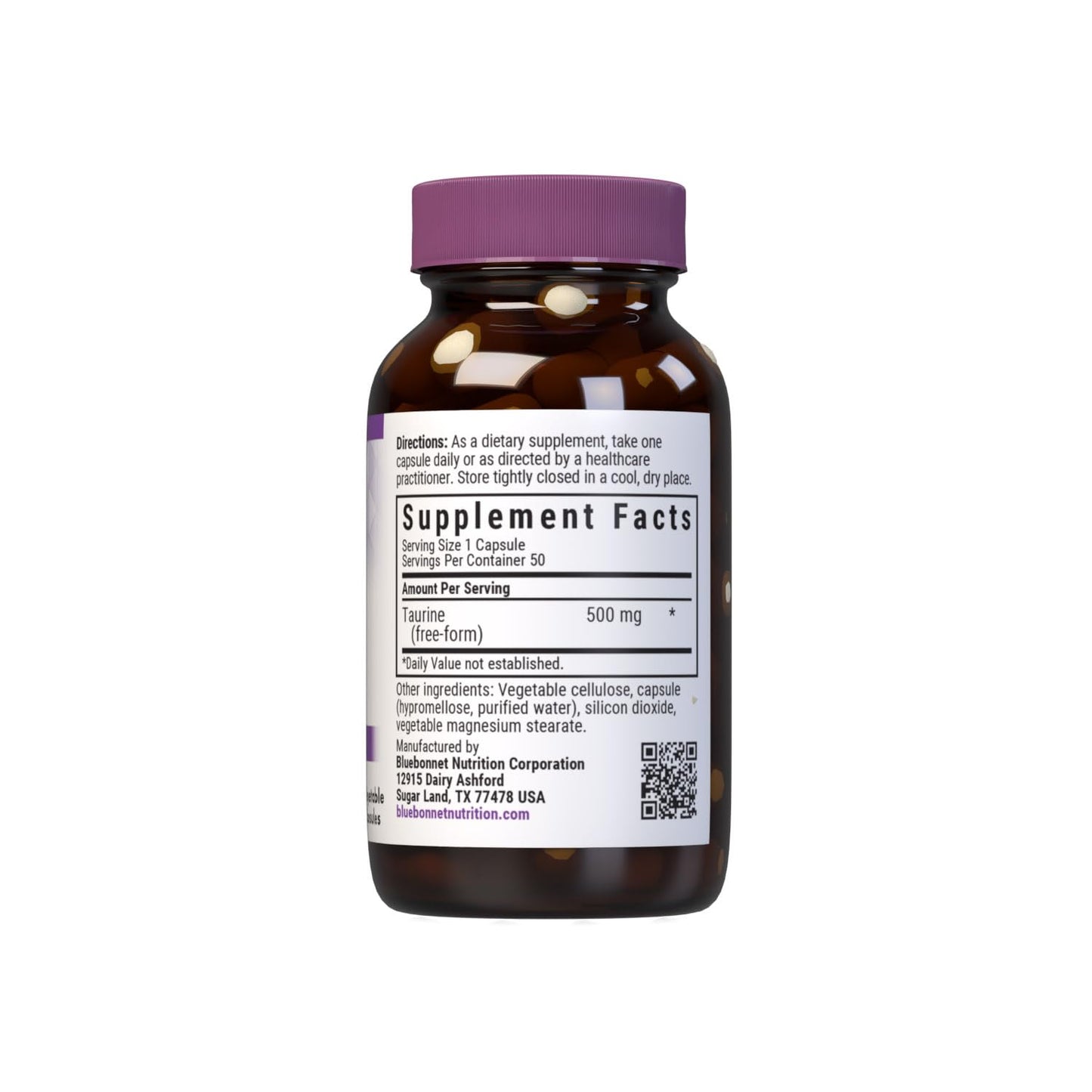 BlueBonnet Taurine 500 mg Vitamin Capsules, 50 Count