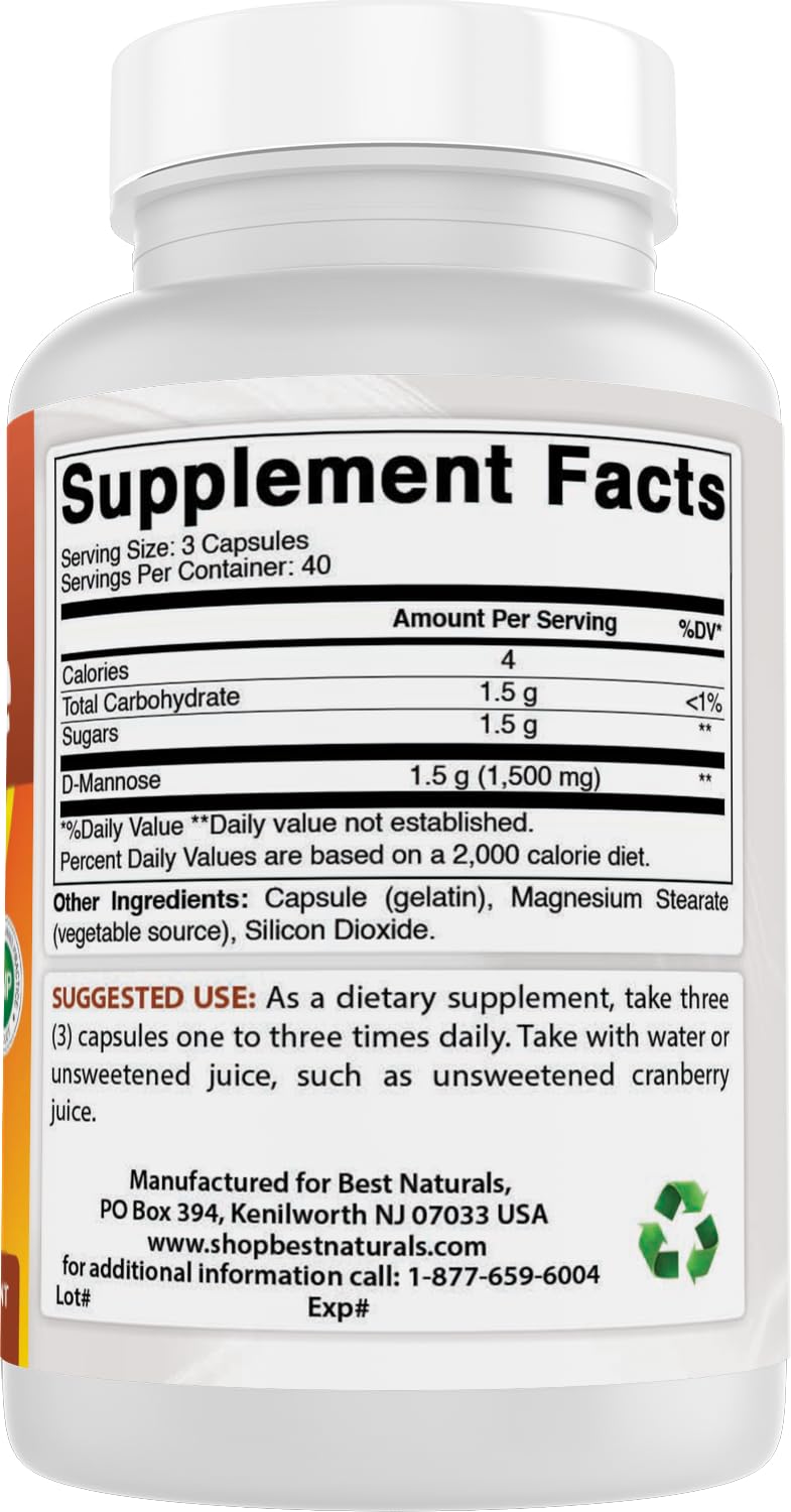 Best Naturals D-Mannose 1500 mg Capsules, 360 Count