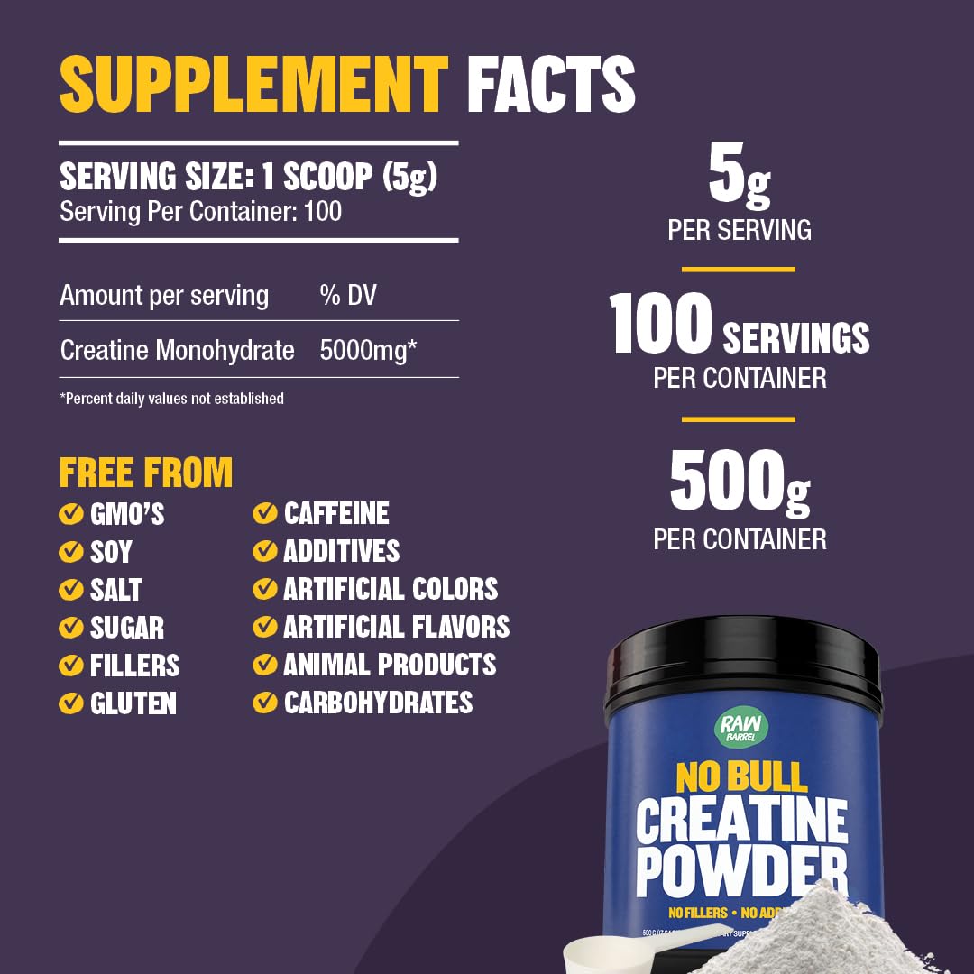 Raw Barrel No Bull Creatine Monohydrate Powder 1.1 lb