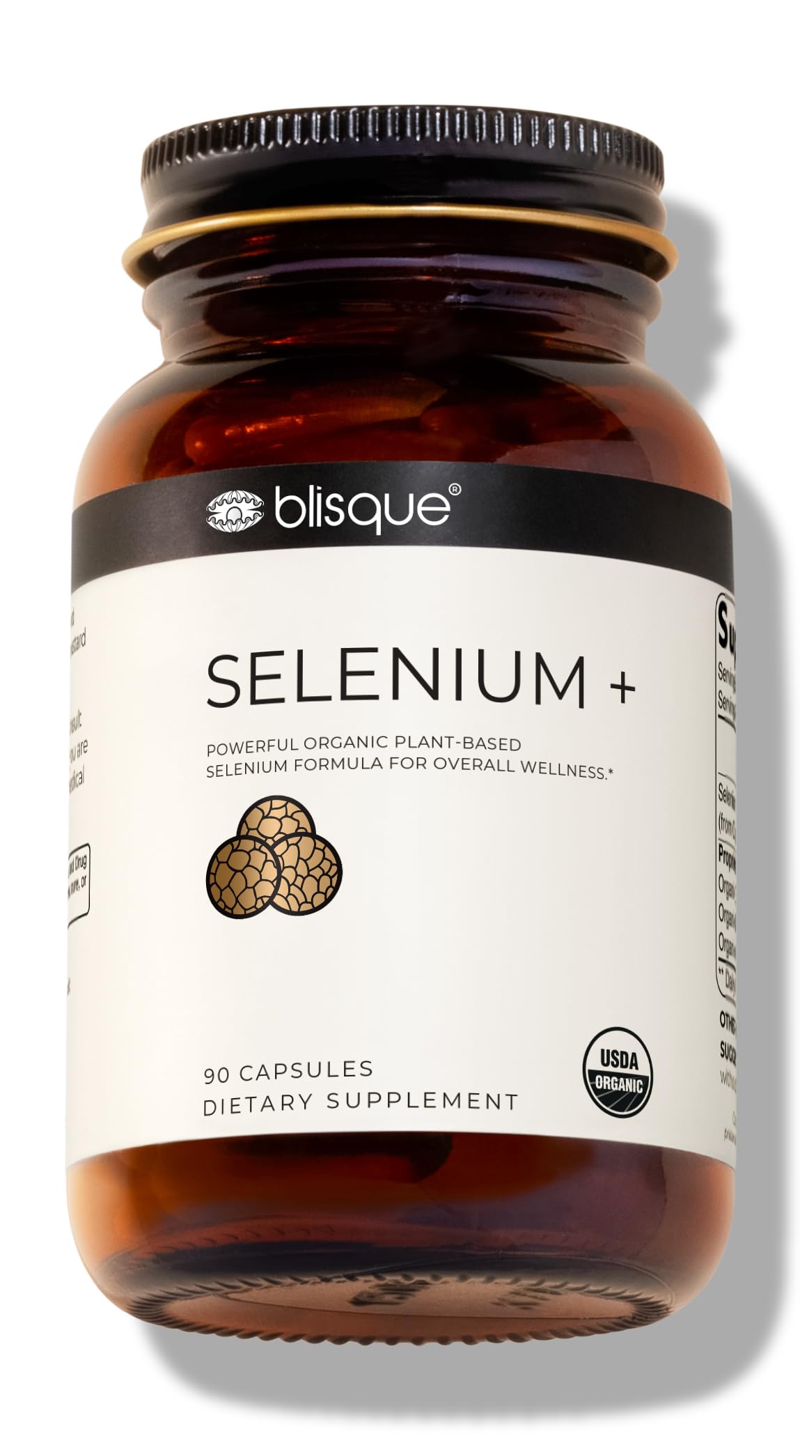 Blisque Organic Selenium for Thyroid Support, Immune System, and Heart Health with Organic Mustard Seeds, 90 Capsules