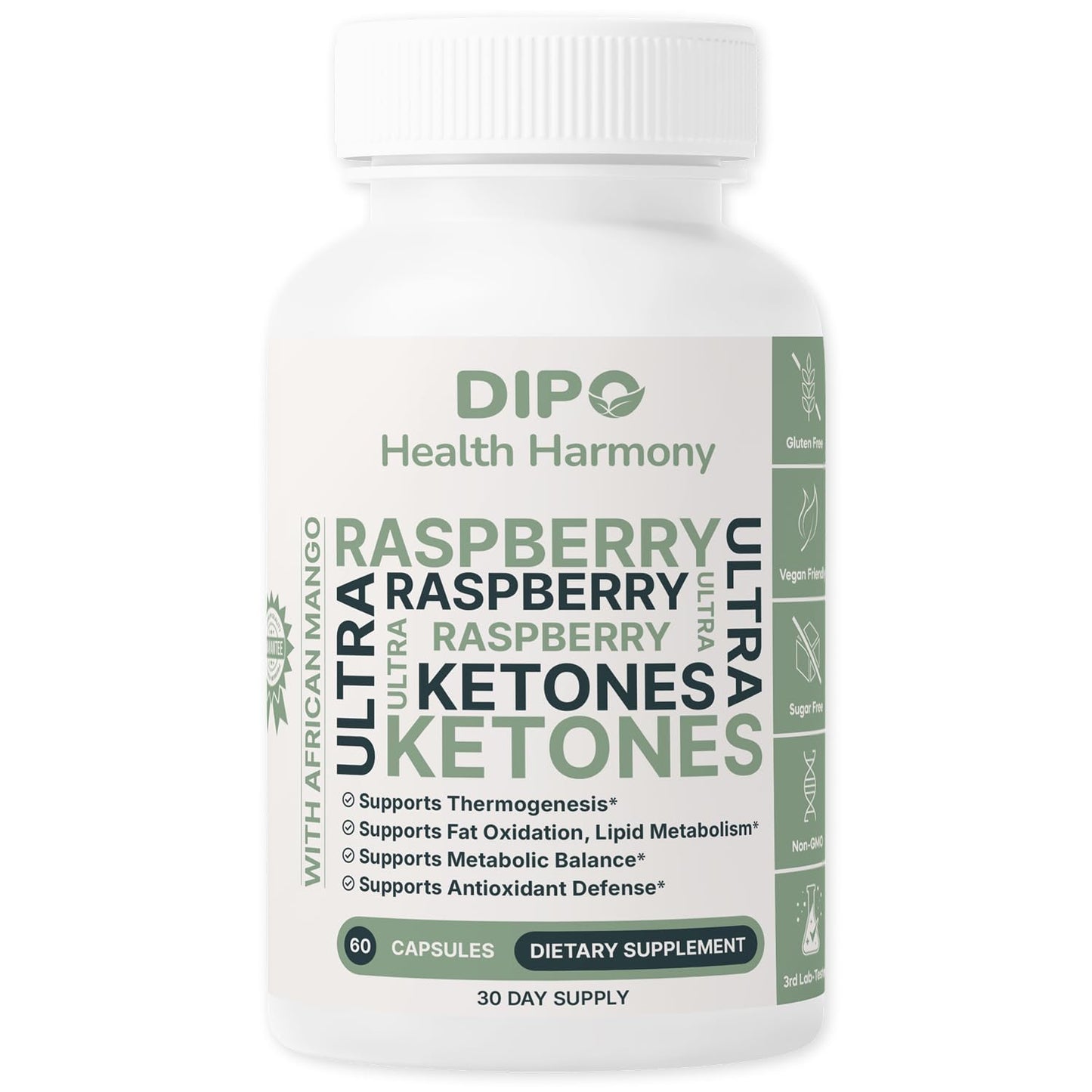 DIPO HEALTH HARMONY Raspberry Ketones Ultra 500mg with African Mango Seed, Green Tea Extract & Apple Cider Vinegar, 60 Capsules