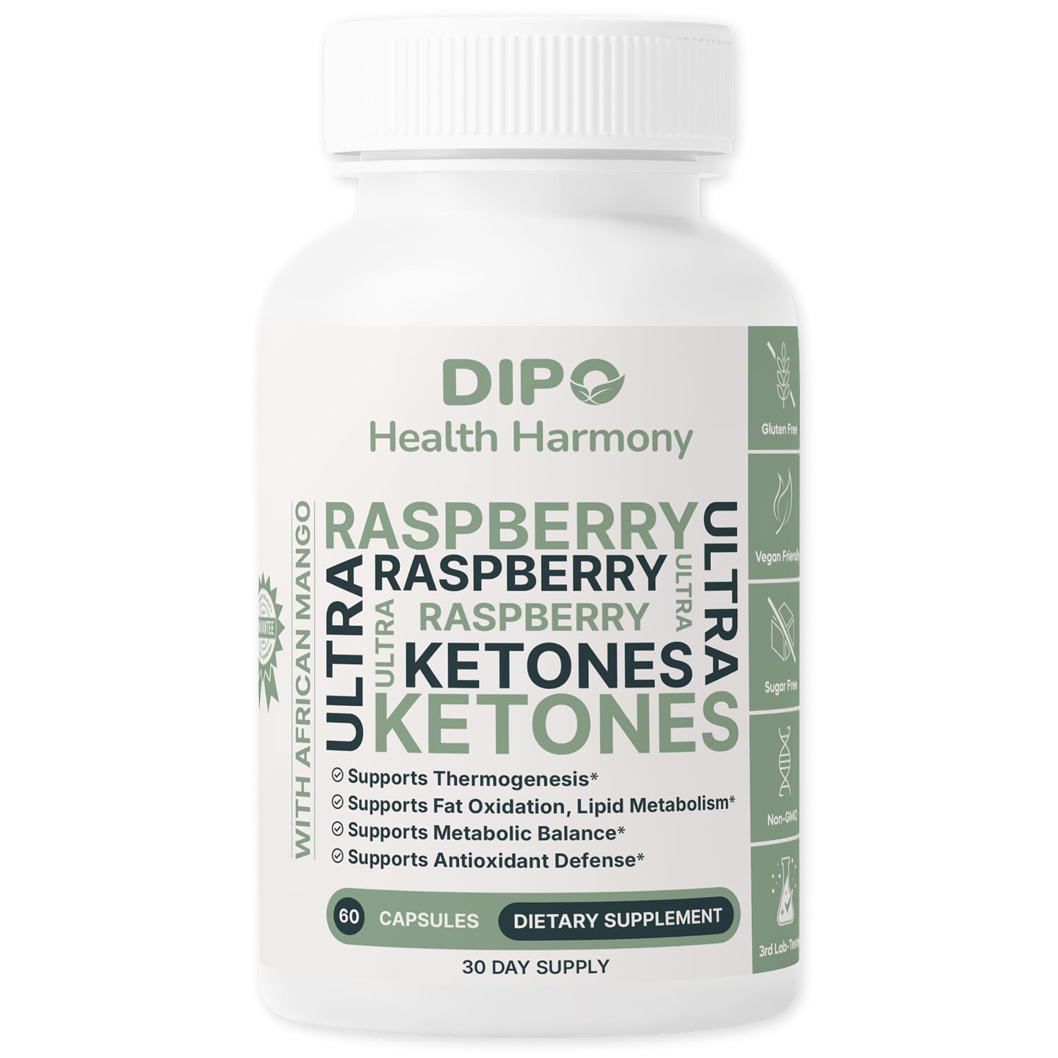 DIPO HEALTH HARMONY Raspberry Ketones Ultra 500mg with African Mango Seed, Green Tea Extract & Apple Cider Vinegar, 60 Capsules