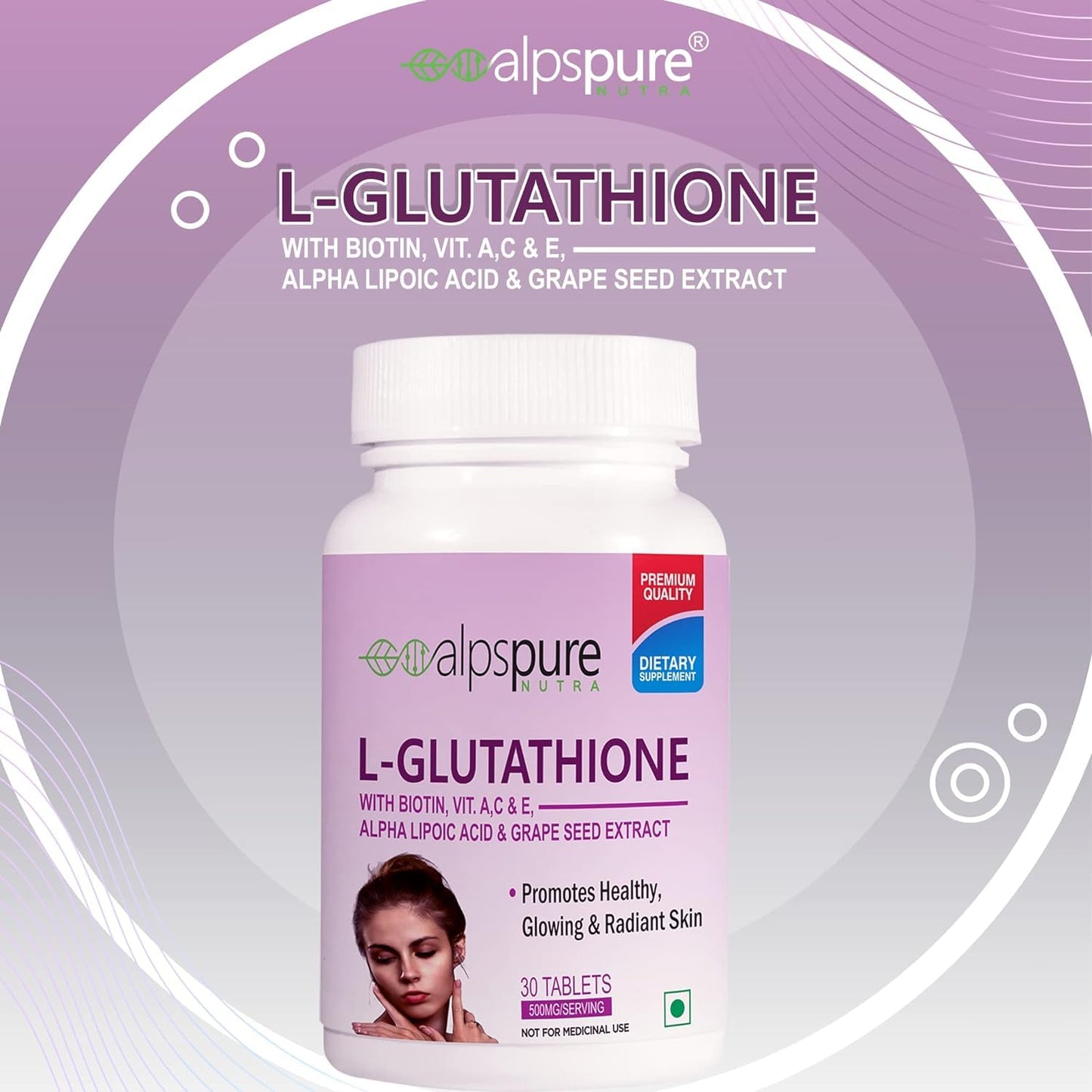 Generic L-Glutathione Tablets with Biotin, Vitamin A, C, E, Alpha Lipoic Acid & Grape Seed Extract, 30 Tablets