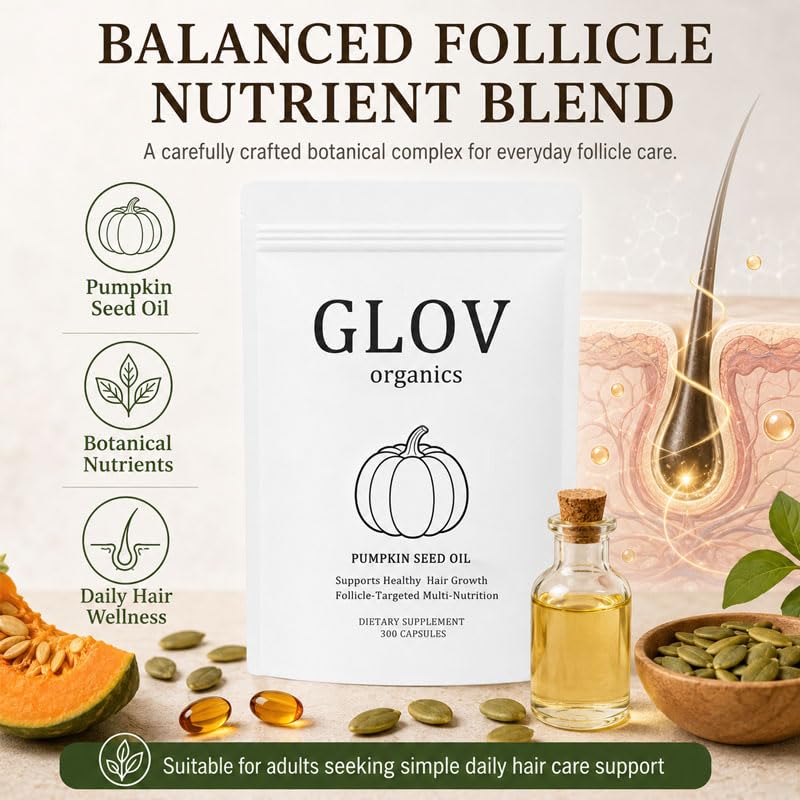 Glov Organics Pumpkin Seed Oil Softgels, Hair Loss Complex Softgels, Capsule, 300 Count