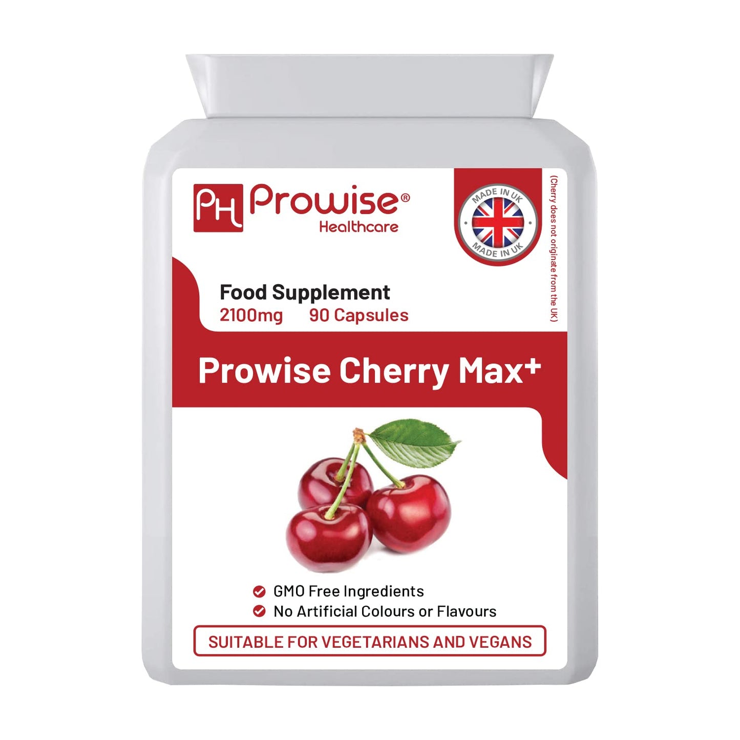 PH PROWISE Healthcare Cherry Max+ Montmorency Cherry 2100mg with Black Cherry Vegan Capsules, 90 Capsules