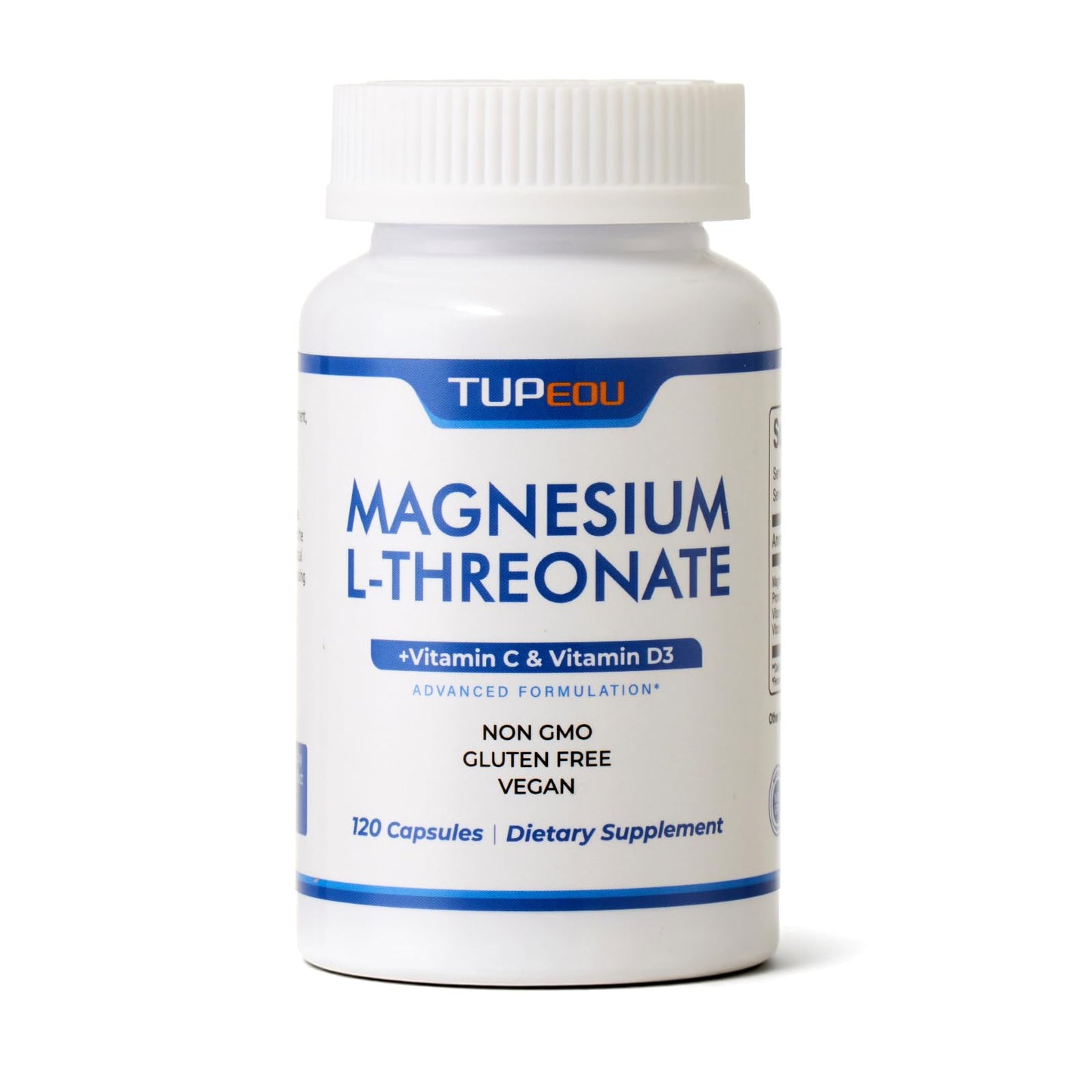 tupeou Magnesium L-Threonate with Vitamin D3 and Vitamin C, 120 Capsules