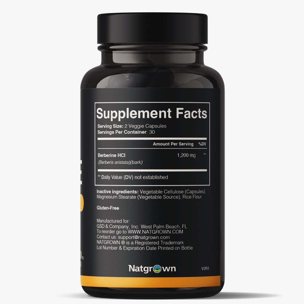 Natgrown Berberine Supplement 1200 mg Berberine HCl Capsules, 60 Count
