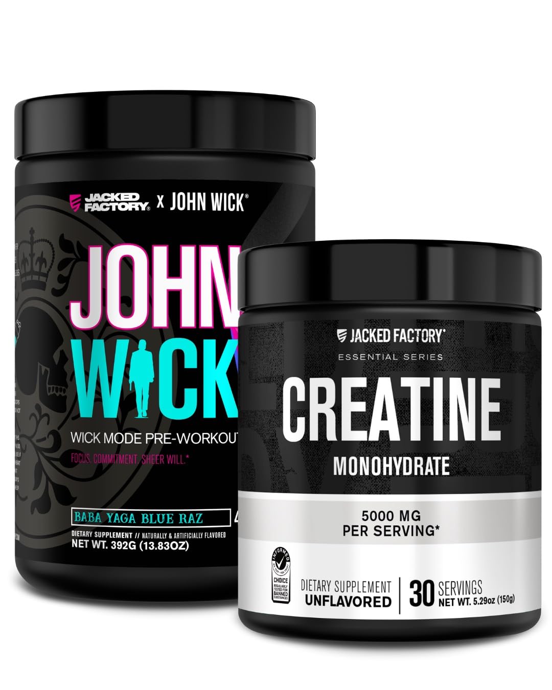 Jacked Factory Wick Mode Pre Workout Powder (40 Servings) & Creatine Monohydrate Powder (30 Servings)
