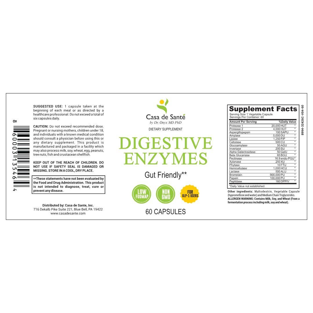 Casa de Sante FODMAP Digestive Enzymes Capsules 60 Count