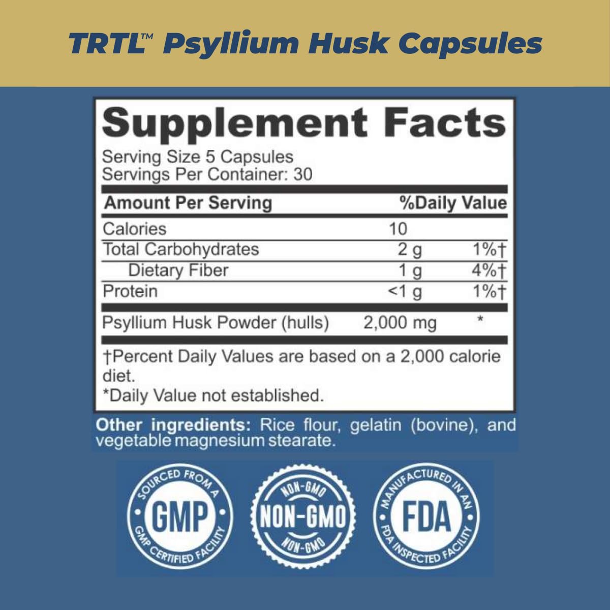 TRTL Supplements Psyllium Husk Capsules 150 Count