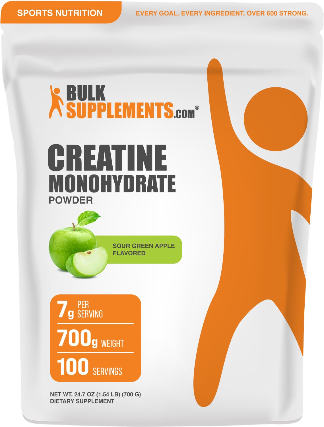 BulkSupplements Creatine Monohydrate Powder Sour Green Apple Flavor, 700g