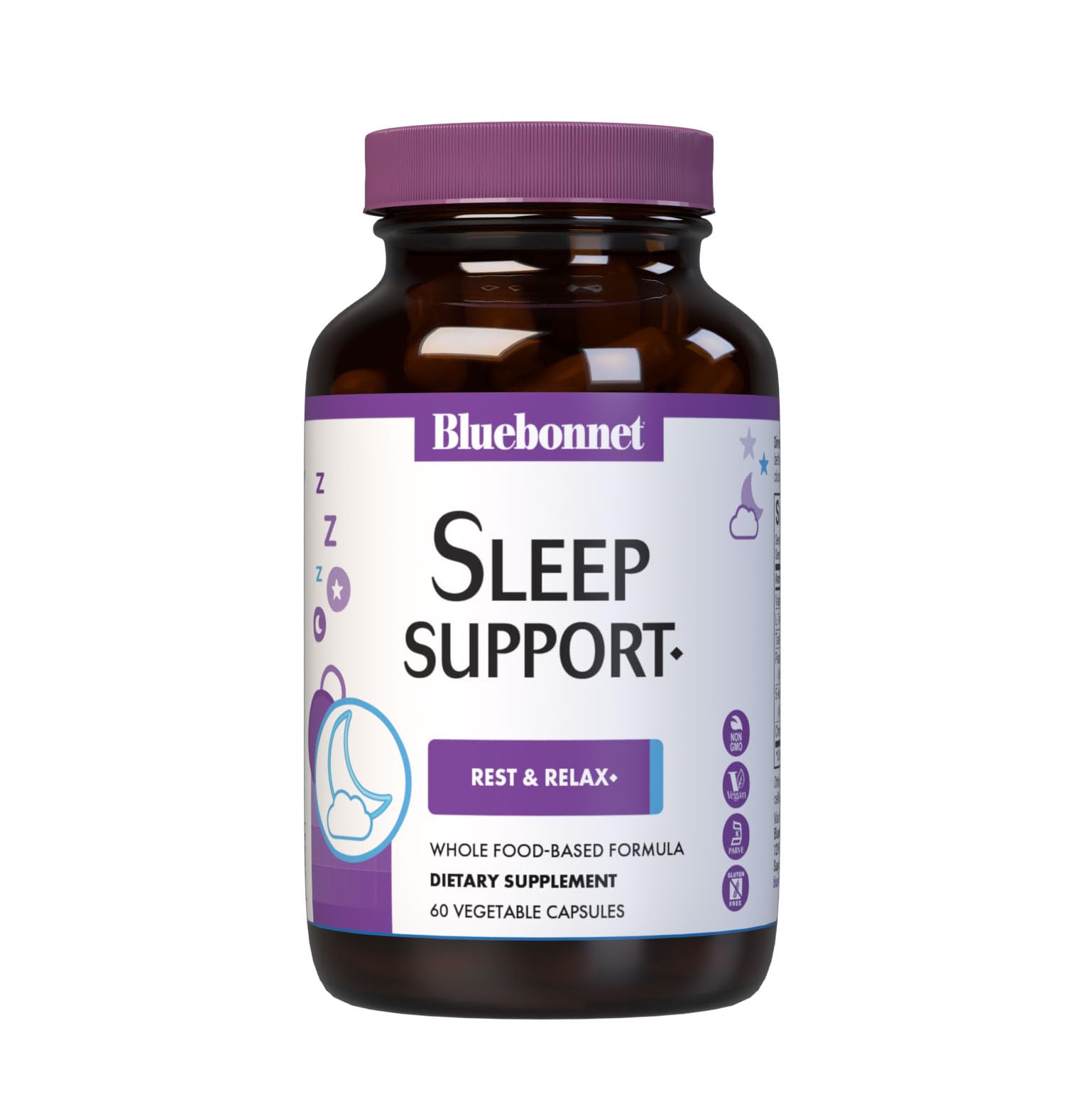 BlueBonnet Sleep Support, Rest & Relaxation Whole Food-Based Formula, 60 Capsules