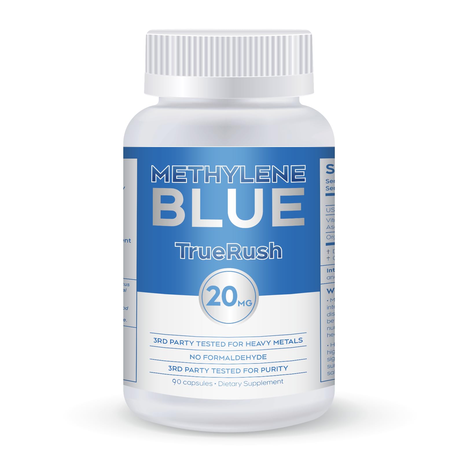 TrueRush Methylene Blue USP-Grade Capsules, 20mg, 90 Count