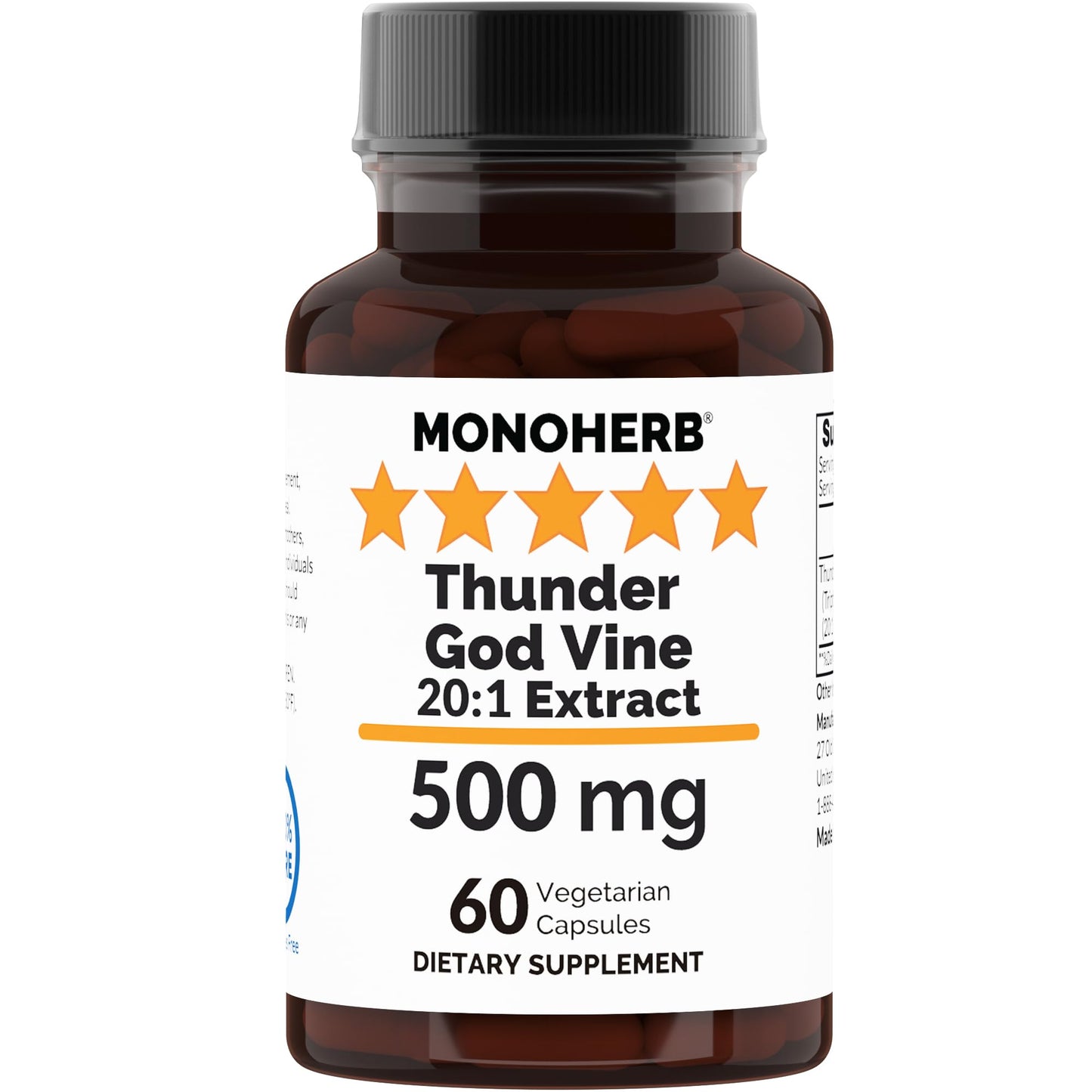 MONOHERB Thunder God Vine 20:1 Root Extract 500 mg Capsules, 60 Count