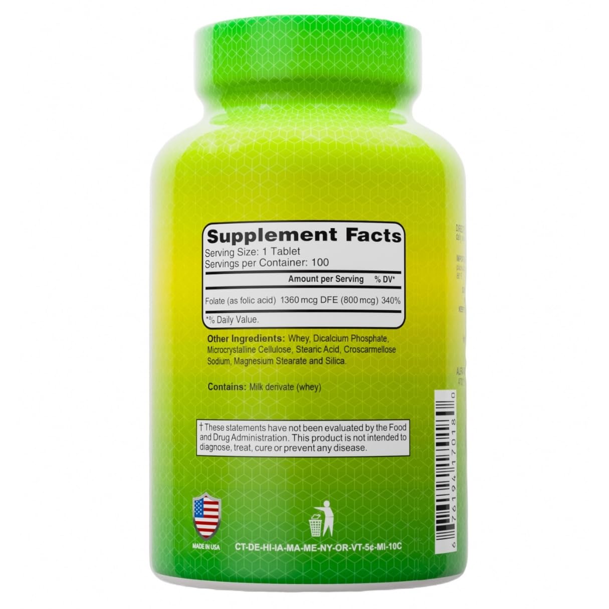 ALFA VITAMINS Folic Acid 800 mcg Prenatal Supplement Capsules, 100 Capsules