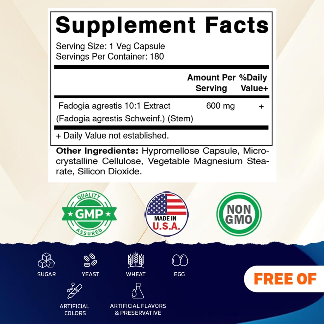 Vitamatic Fadogia Agrestis 10:1 Extract 600 mg Capsule, 180 Count