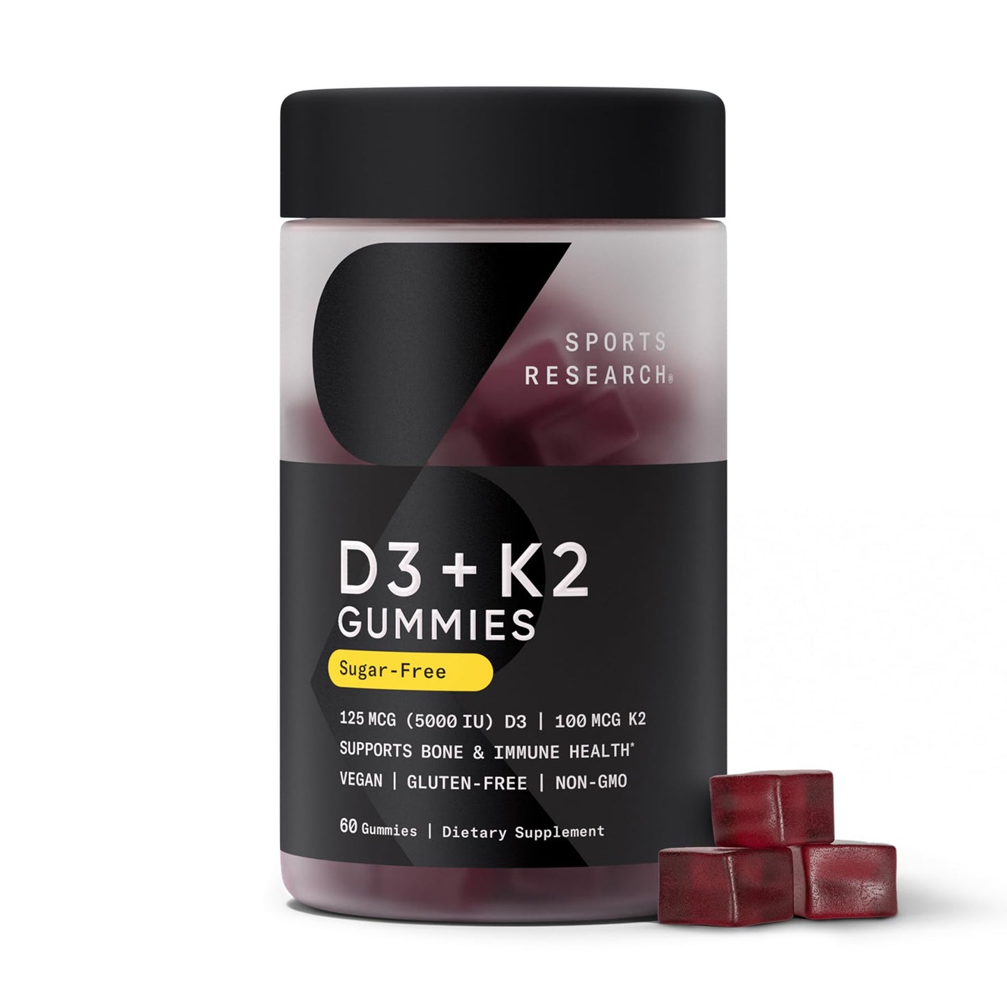 Sports Research Vegan Vitamin D3 + K2 Gummies, Sugar-Free, 60 Count