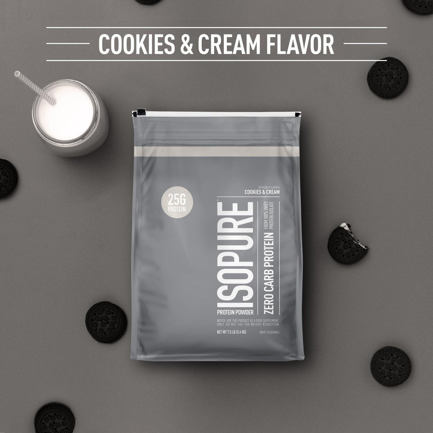 Isopure Zero Carb 100% Pure Whey Isolate Protein Powder, Cookies & Cream, 120 Servings
