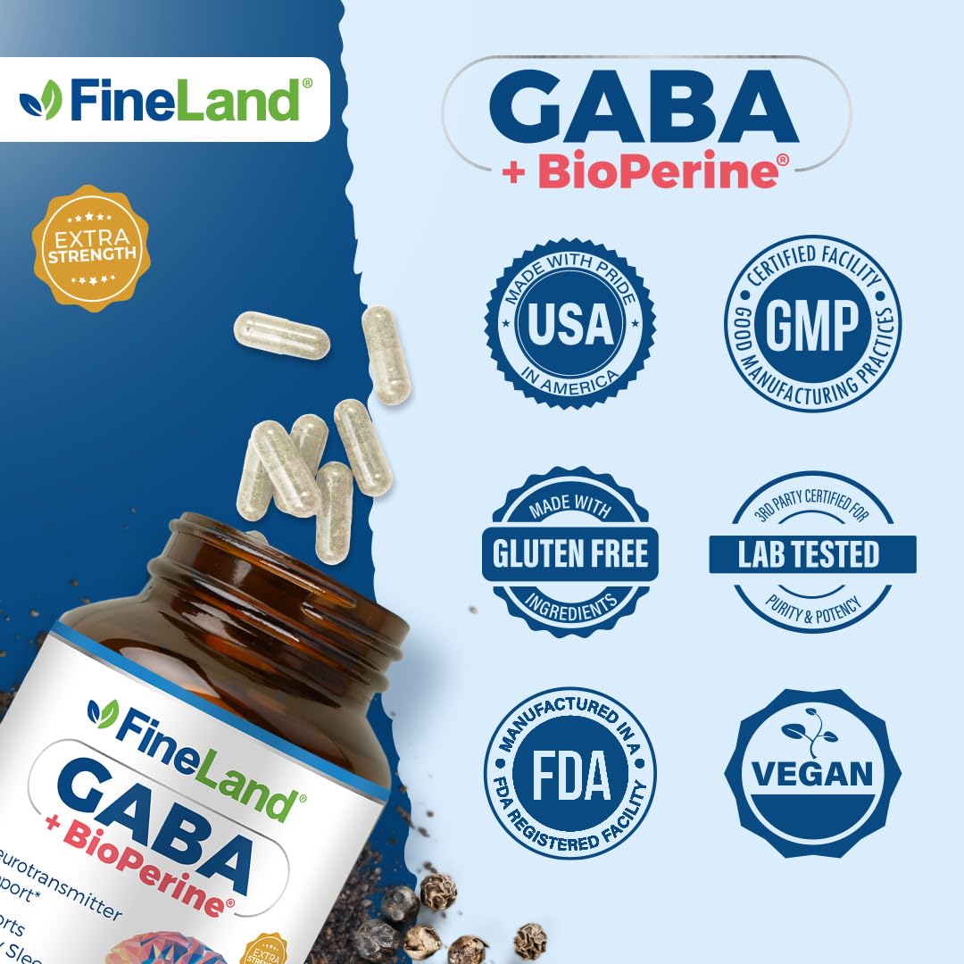 FineLand GABA + BioPerine Gamma-Aminobutyric Acid Supplement Capsule 120 Capsules