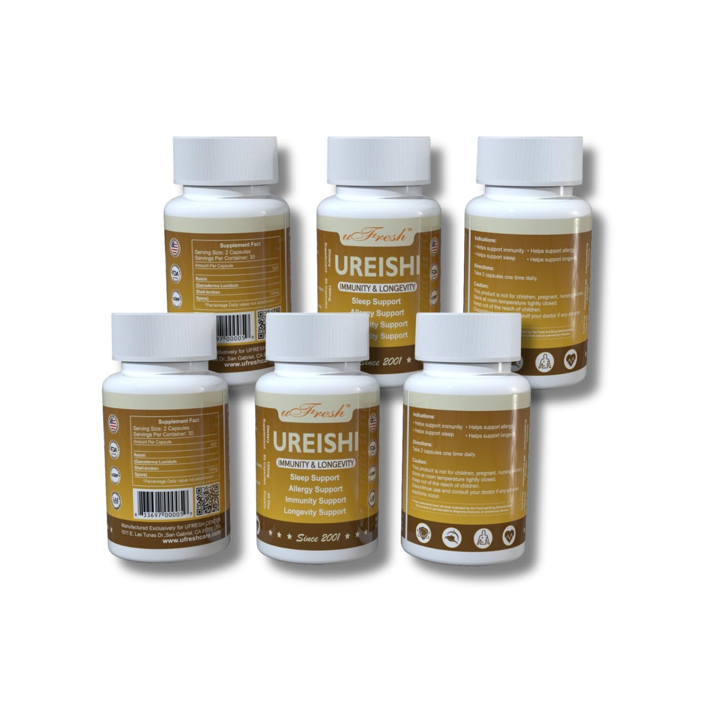 uFresh Ureishi Immunity & Longevity Support Dietary Supplement Capsules, 1 Count