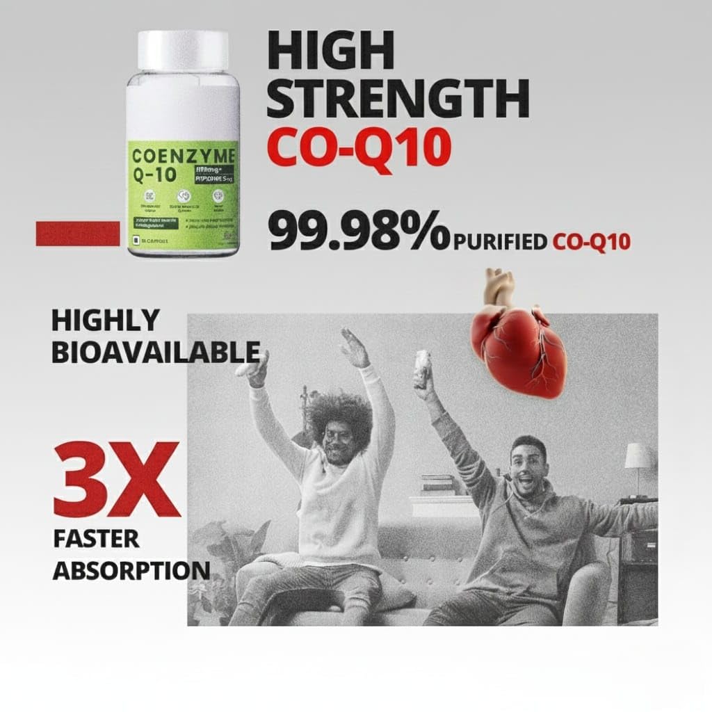 Generic Organics Coenzyme Q10 (CoQ10) 200mg with Piperine 95% Advanced Antioxidant & Heart Health Support with Arjuna, Resveratrol, Garlic, & Plant-Based Nutrients, 60 Vegan Capsules