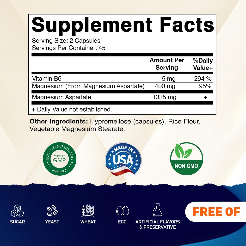 Vitamatic Magnesium Aspartate 400mg per Serving Capsule, 90 Count