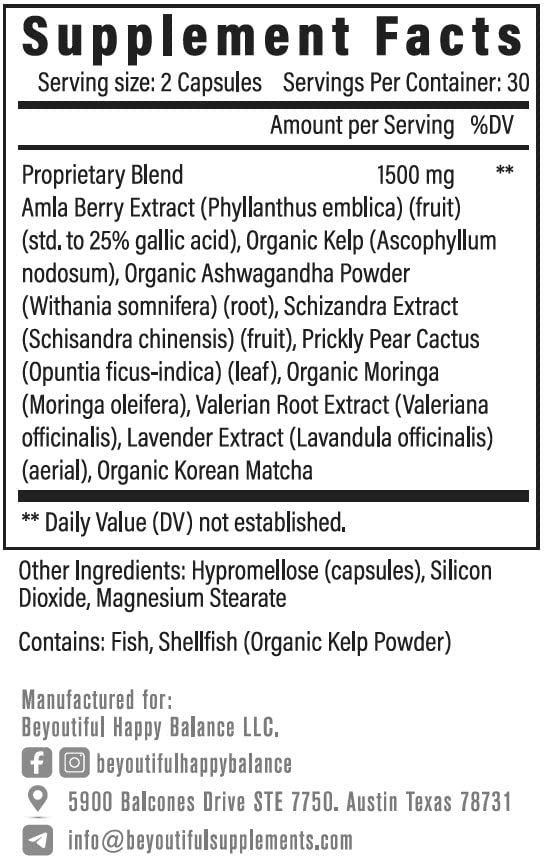 Beyoutiful Happy Balance Soul Dietary Supplement Weight Loss & Appetite Suppressant Metabolism Support Capsule 60 Count