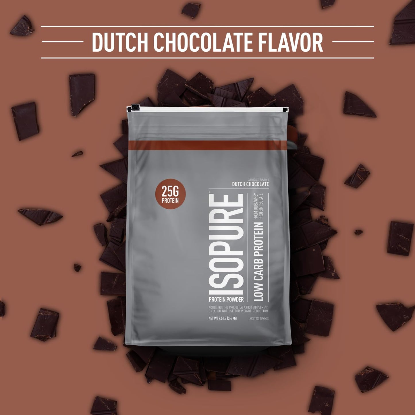 Isopure Low Carb 100% Pure Whey Isolate Protein Powder, Dutch Chocolate, 120 Servings