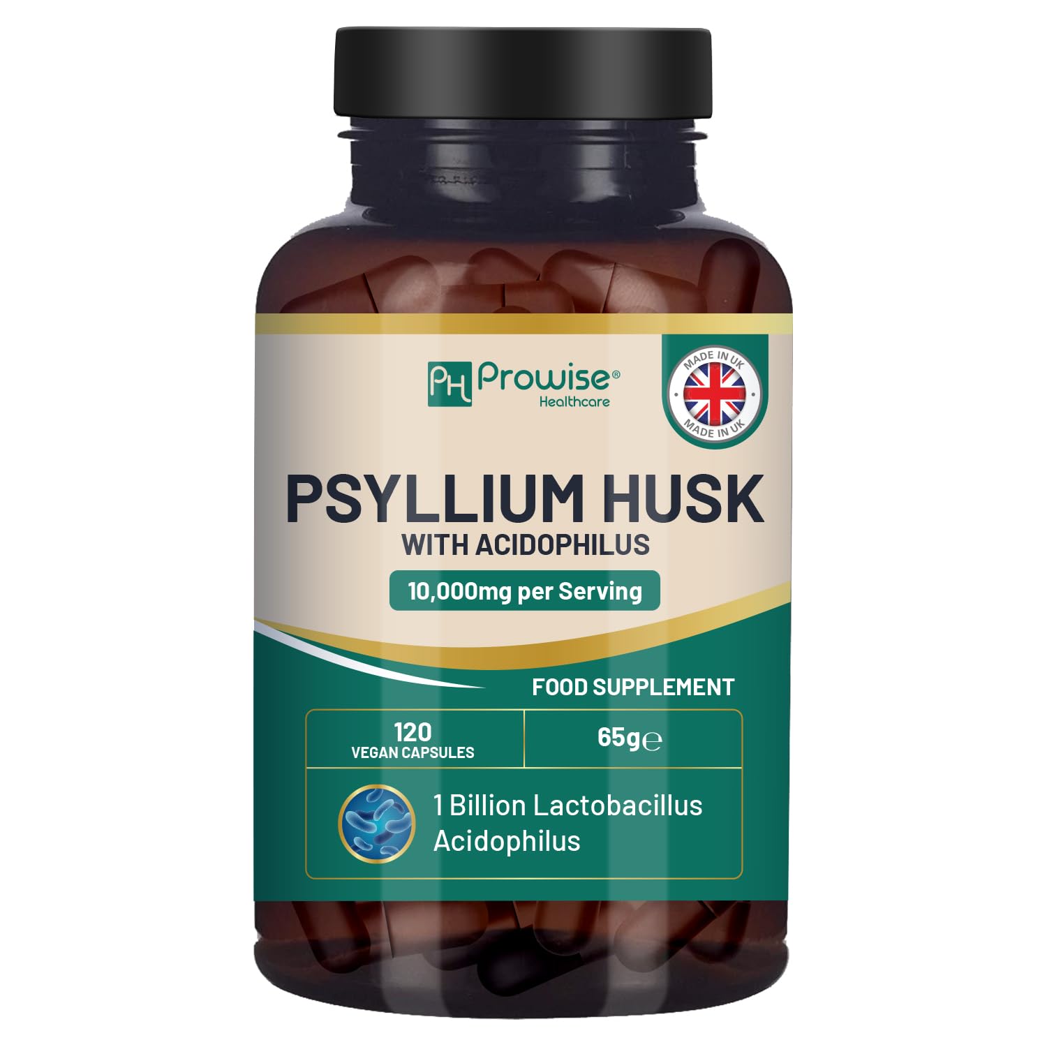 PH PROWISE Healthcare Psyllium Husk 10000mg with Acidophilus 1 Billion CFU, 120 Capsules