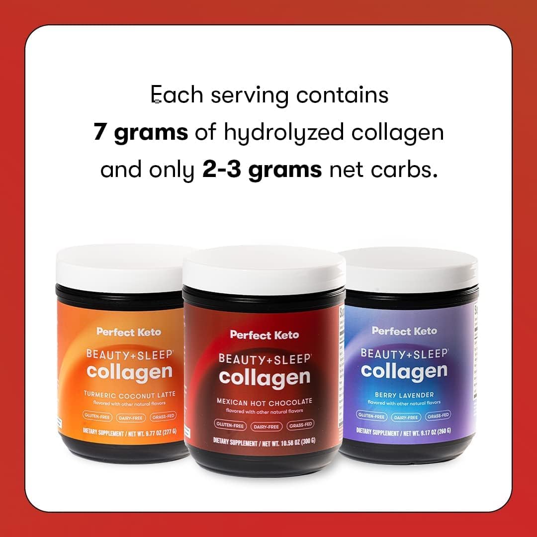 Perfect Keto Beauty + Sleep Grass Fed Collagen Peptides Protein Powder with Ashwagandha, Magnesium, Biotin, Hyaluronic Acid, L Theanine, Hair, Skin, Nails & Relaxation Support, Mexican Hot Chocolate Powder 10.58