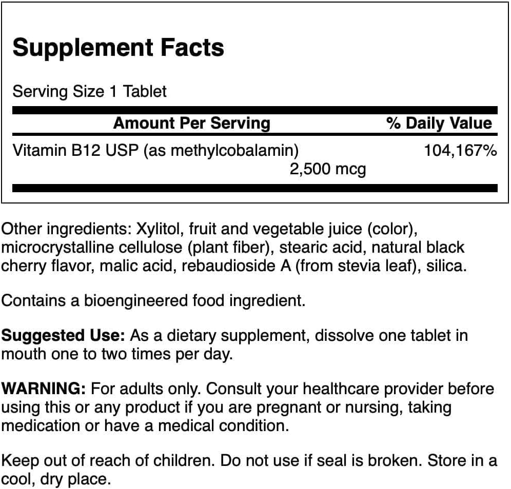 Swanson Methylcobalamin High Absorption Vitamin B-12 2.5 Milligrams 60 Tablets