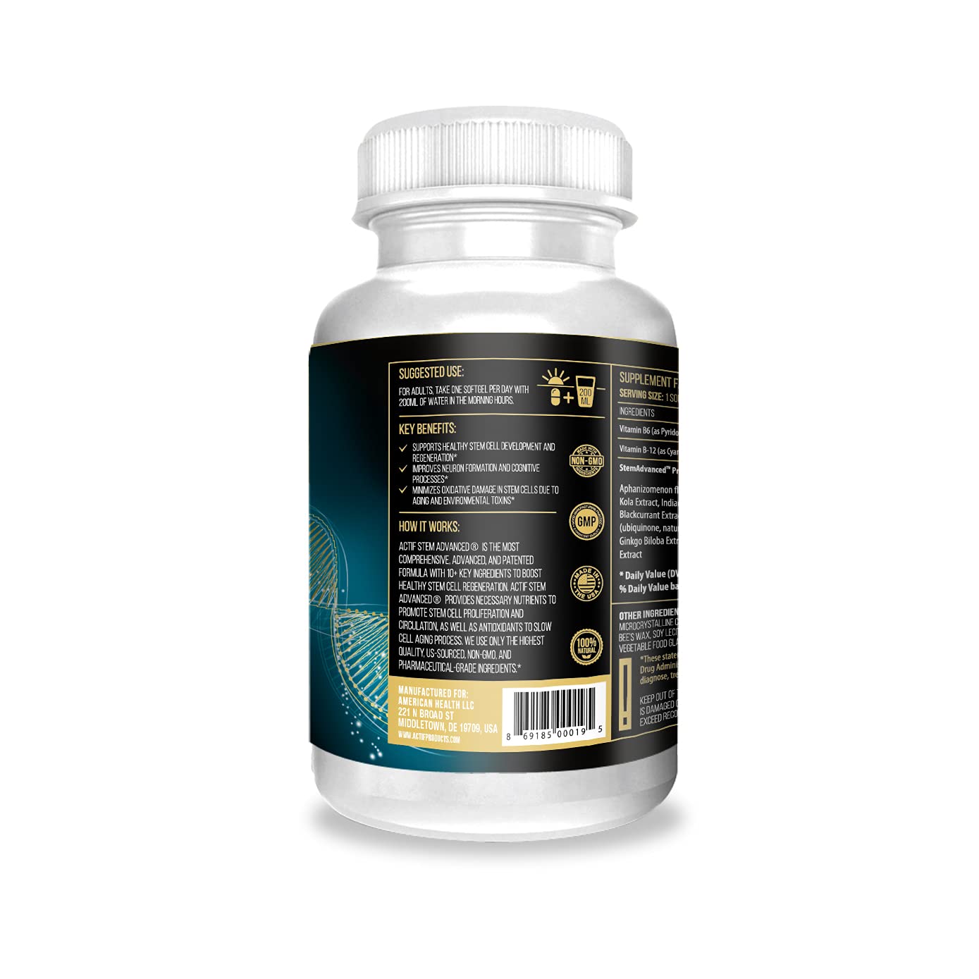 ACTIF STEM Cell Support - Maximum Strength with 10+ Stem Cell Factors Capsules, 60 Count