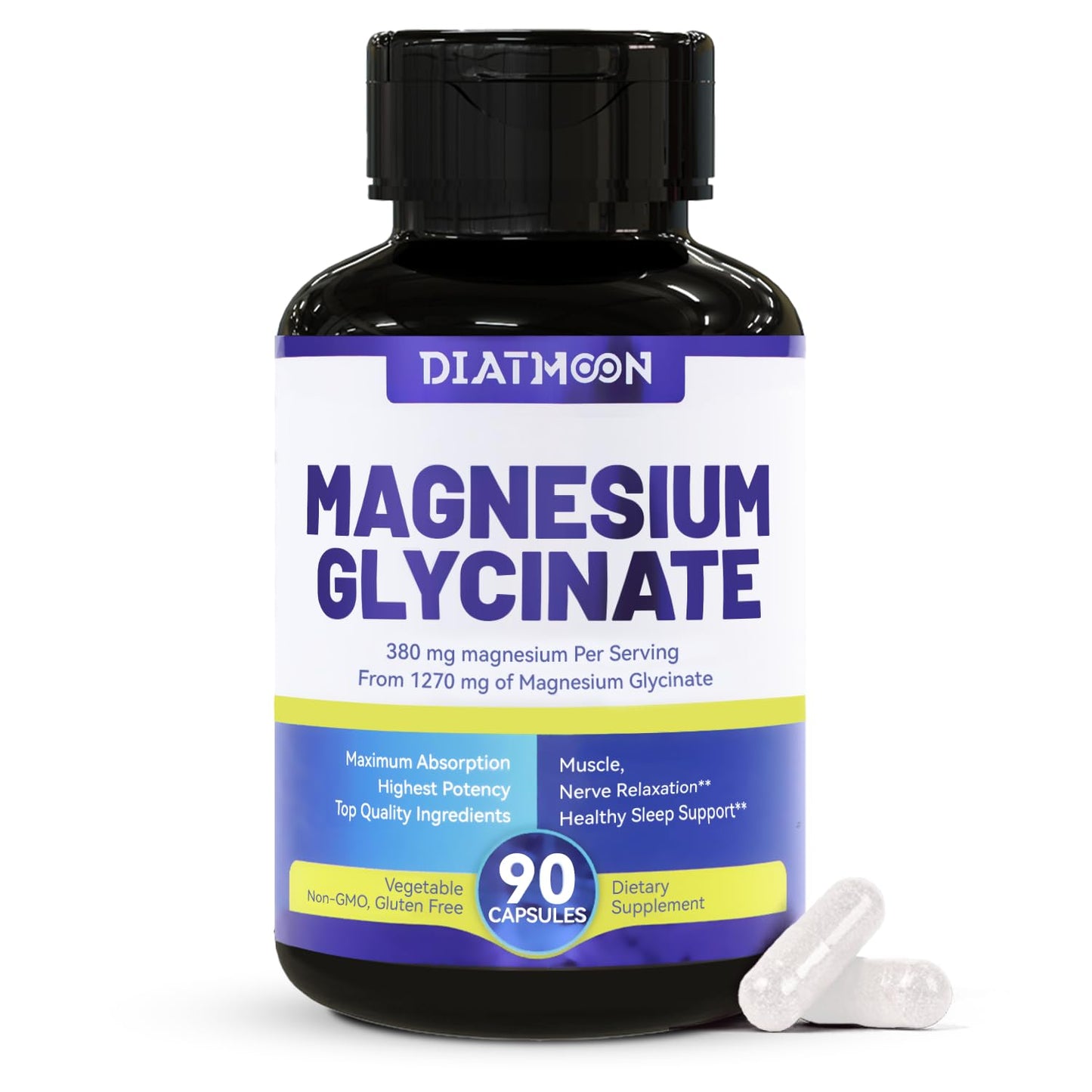 DIATMOON Magnesium Glycinate Capsules 1270mg, 90 Count