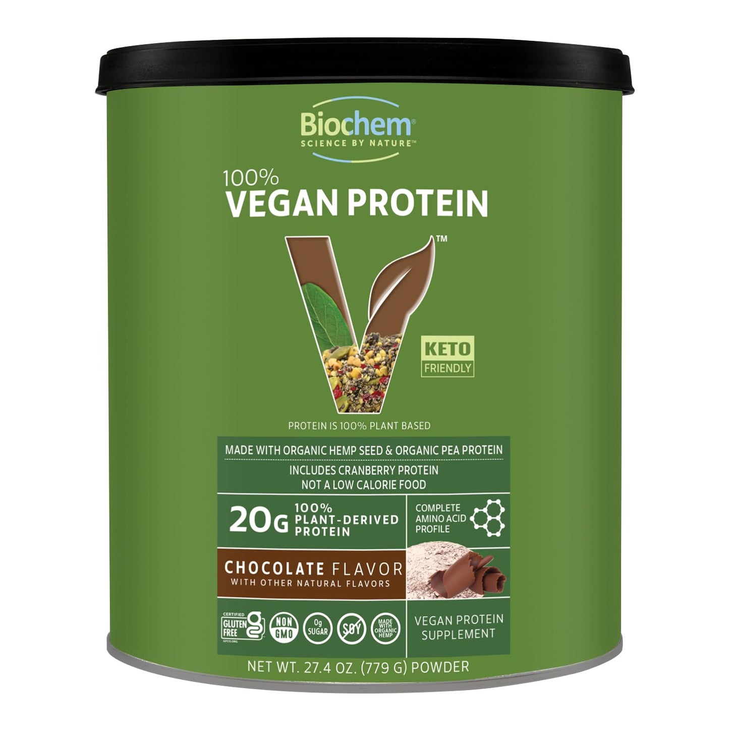 Biochem Pea & Hemp Protein Powder, 27.3 Servings, Chocolate Flavor, 1.71 lb