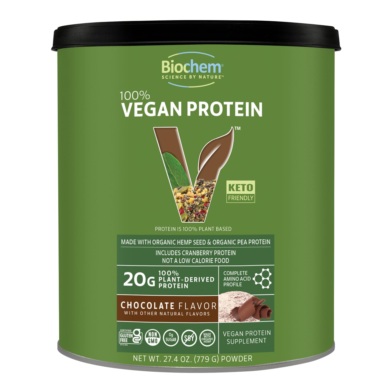 Biochem Pea & Hemp Protein Powder, 27.3 Servings, Chocolate Flavor, 1.71 lb