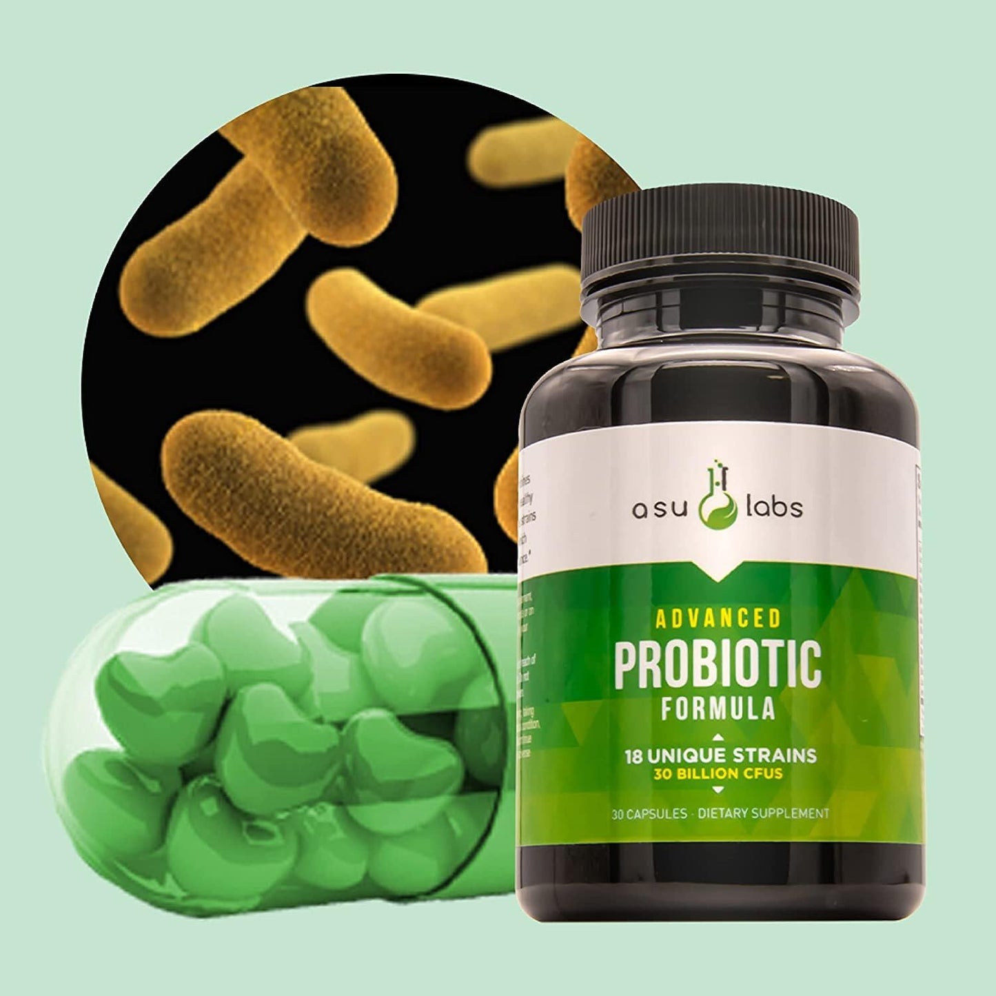 ASULABS Advanced Probiotic Formula with 18 Clinically Selected Strains, Vegetarian Capsules, 30 Count