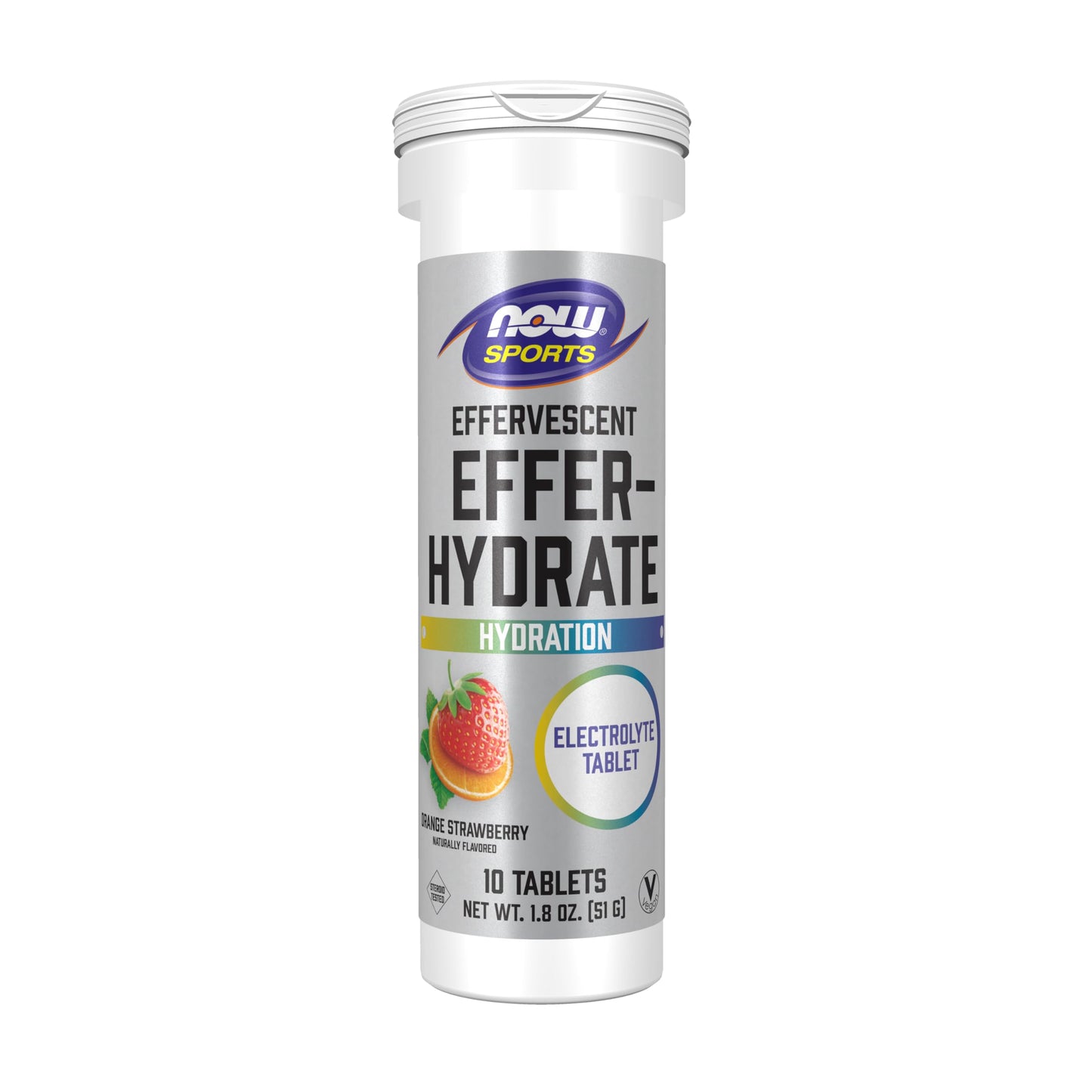 NOW Foods Effervescent Effer-Hydrate Electrolyte Supplement Recovery*, Orange Strawberry, 10 Tablets