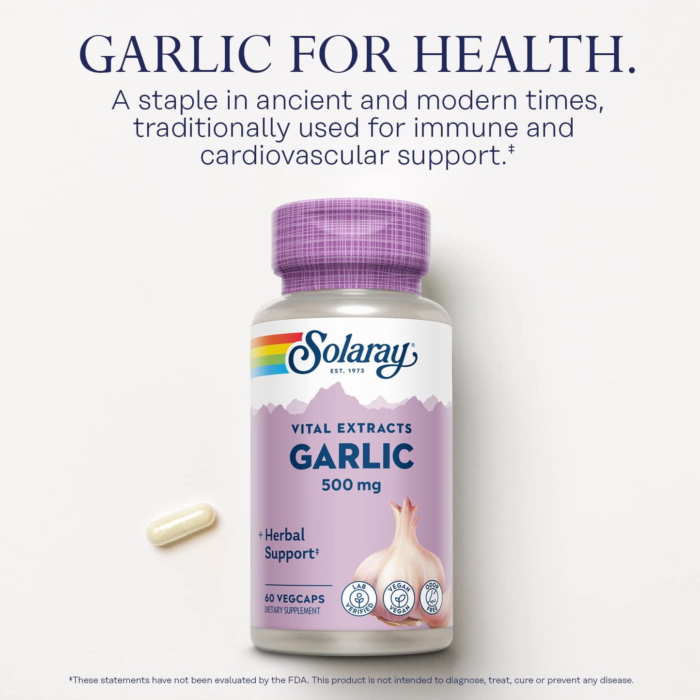 SOLARAY Garlic Supplement 500mg VegCaps, 60 Count
