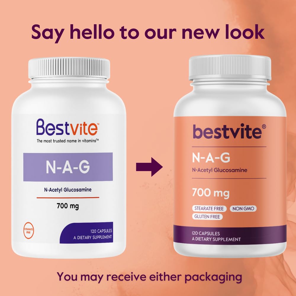 BESTVITE N-Acetyl Glucosamine (N-A-G) 700mg Capsule, 120 Count, No Stearates, Non-GMO, Gluten Free