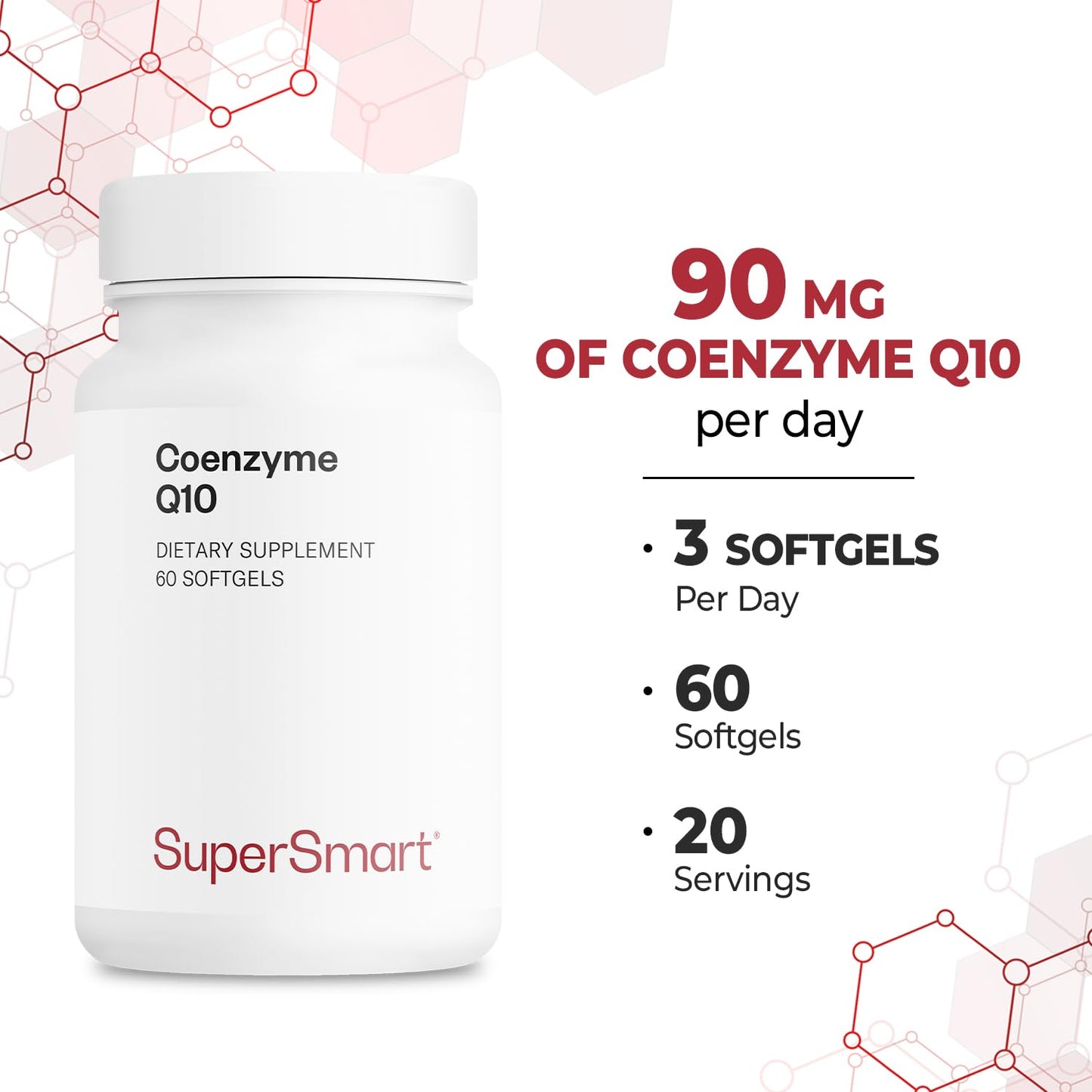Supersmart Co-Enzyme Q10 (CoQ10) 90mg per Day Ubiquinol Softgels, 60 Count