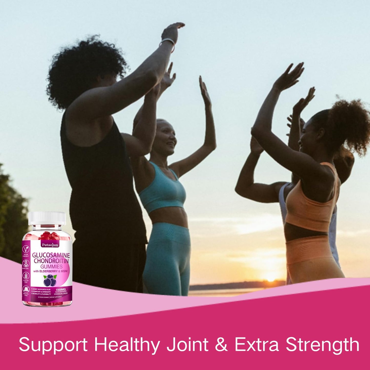 Putaojun Glucosamine Chondroitin Gummies Extra Strength with MSM & Elderberry, 120 Gummies