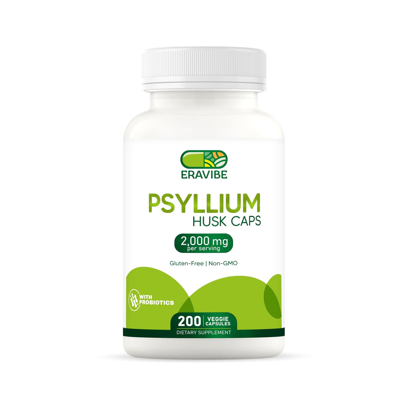 ERAVIBE Psyllium Husk with Probiotics 100 Million CFUs Fiber Supplement for Digestive and Gut Support Capsule 200 Count