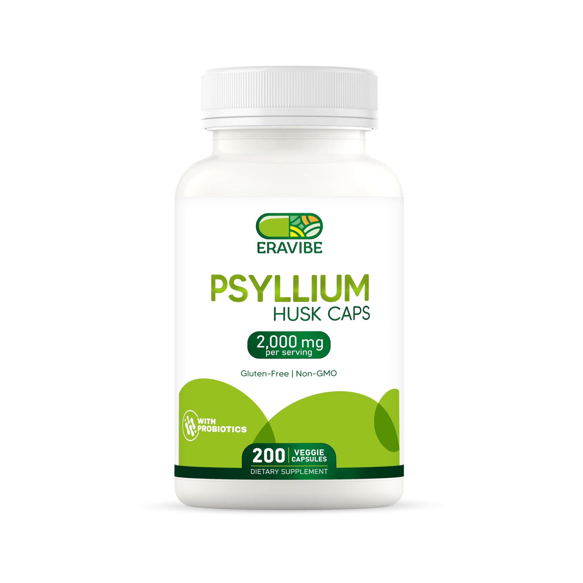 ERAVIBE Psyllium Husk with Probiotics 100 Million CFUs Fiber Supplement for Digestive and Gut Support Capsule 200 Count